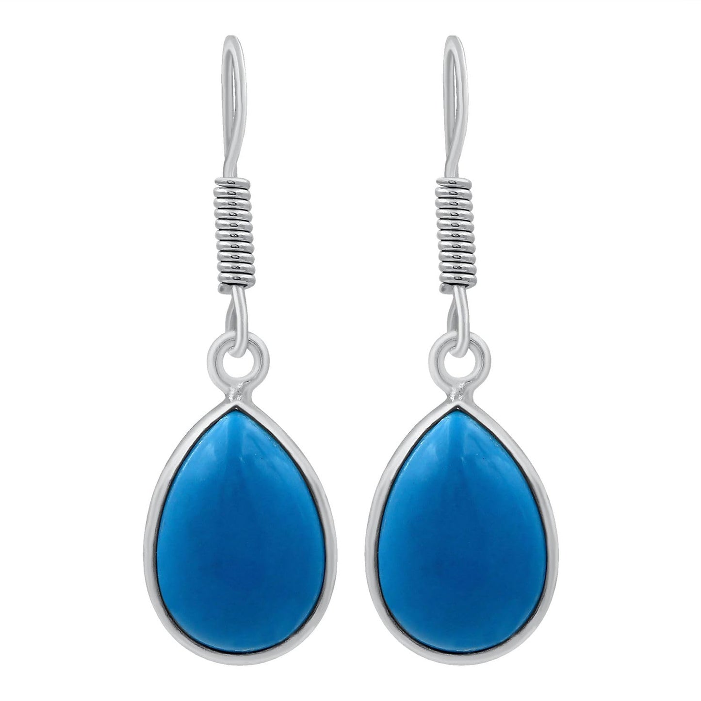 Simulated Blue Sleeping Beauty Turquoise Sterling Silver Plated Dangle Earrings for Women - Blue Stone Teardrop Shape Handmade Dangle & Drop Earrings Jewelry Gifts for Her