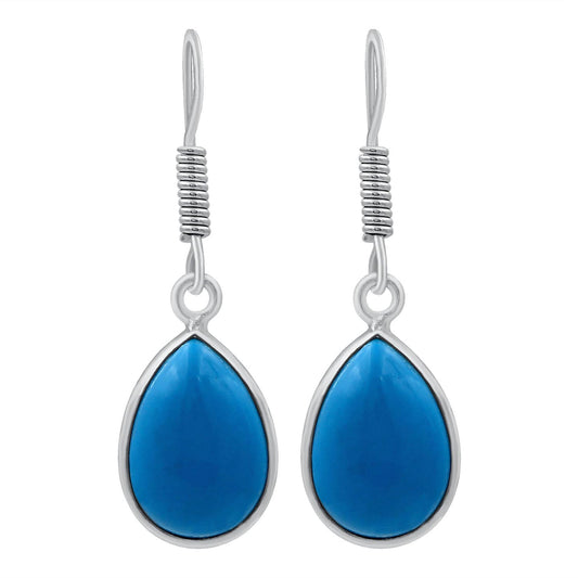 Simulated Blue Sleeping Beauty Turquoise Sterling Silver Plated Dangle Earrings for Women - Blue Stone Teardrop Shape Handmade Dangle & Drop Earrings Jewelry Gifts for Her