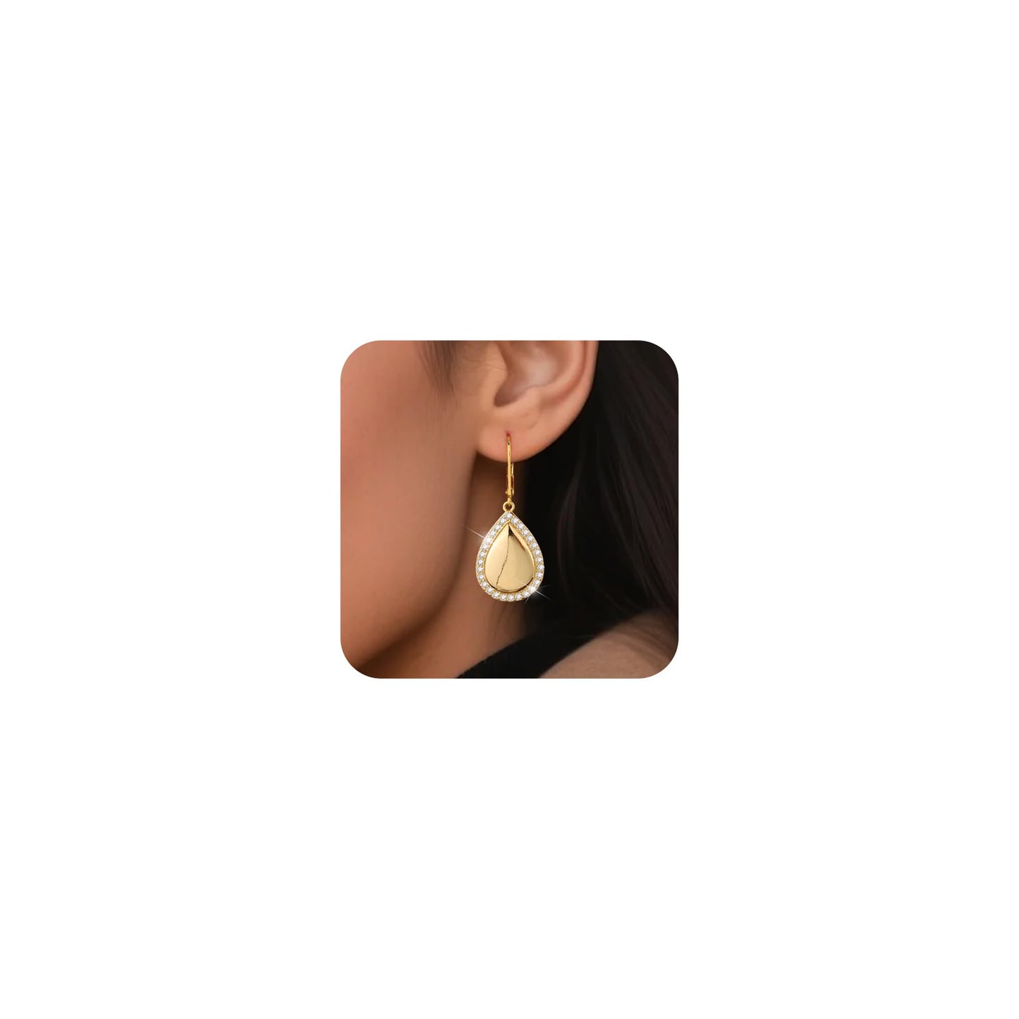 Waterdrop Gold Dangle Earrings for Women, LANCHARMED 14K Goldplated Large Waterdrop Earring with Cubic Zirconia Teardrop Dangle Gold Leverback Earrings for Women Trendy Statement Jewelry