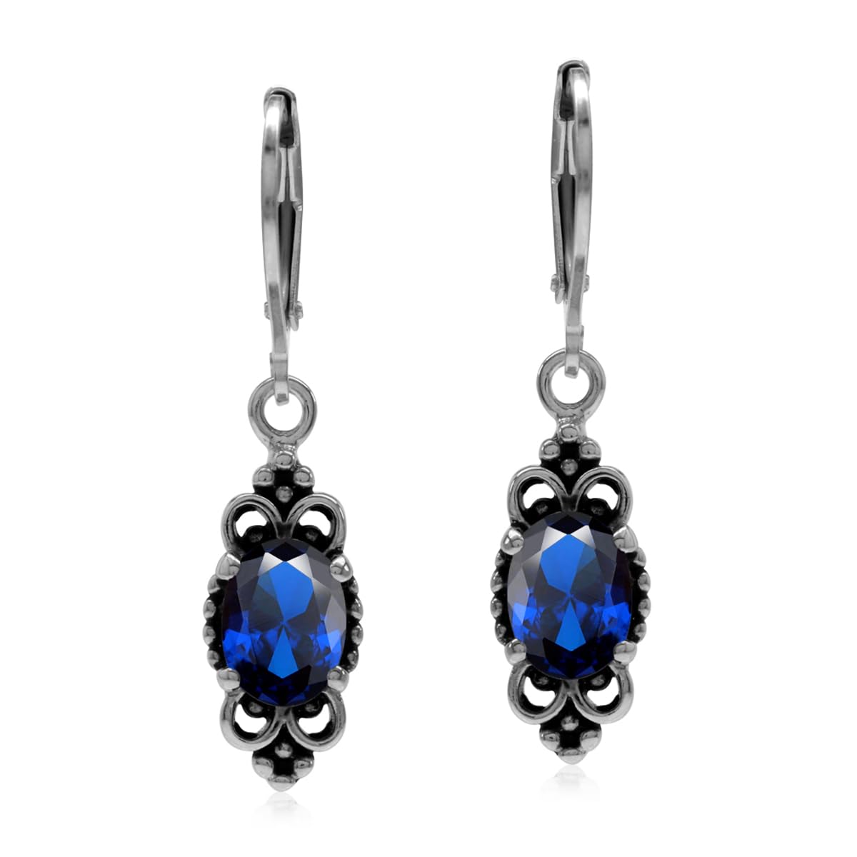Silvershake 2.6 Ctw Created Blue Sapphire Gemstone 925 Sterling Silver Balinese Leverback Earrings Jewelry for Women
