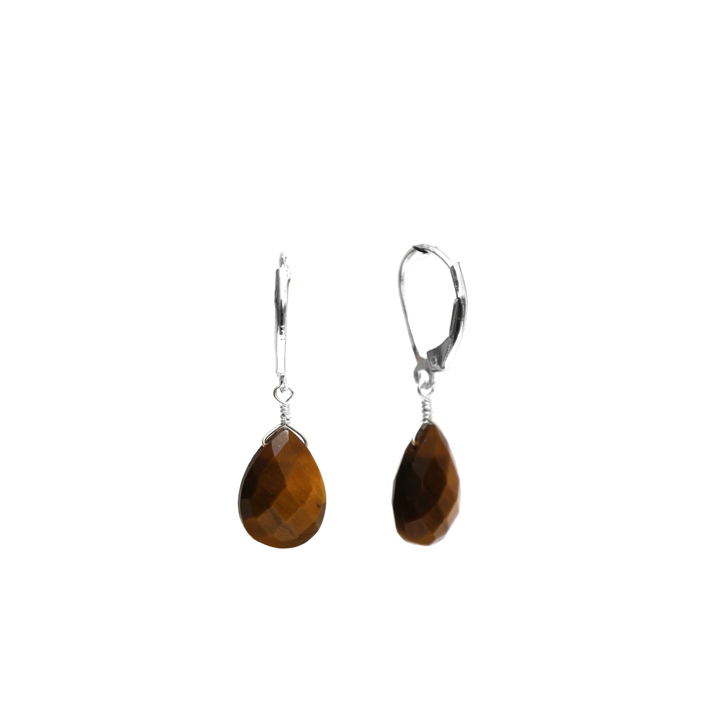 GemInspire Tiger Eye Teardrop Leverback Earrings Brown Crystal Gemstone Jewelry 925 Sterling Silver Lightweight Dangling Earrings For Women
