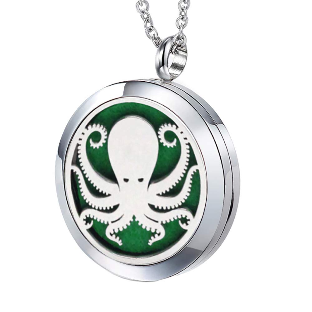 Popeoiuh Essential Oil Diffuser Necklace Stainless Steel Aromatherapy Octopus Animal Locket Pendant with 24" Chain & 8 Pads - Birthday Christmas Perfume Jewelry Gift for Women Men