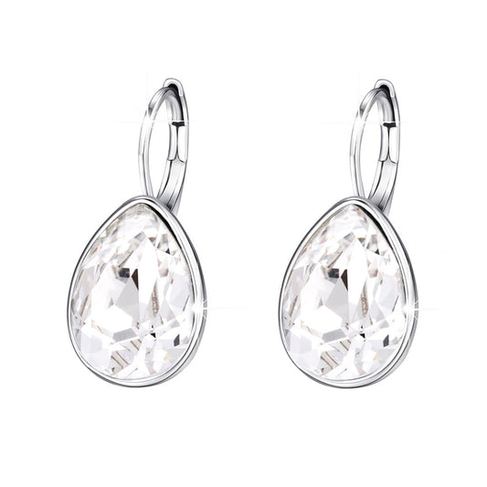 Xuping Jewelry Huggies Crystal Teardrop Earrings for Women Clear Crystals Leverback Silver Earring Fashion Party Jewelry Gifts (White)