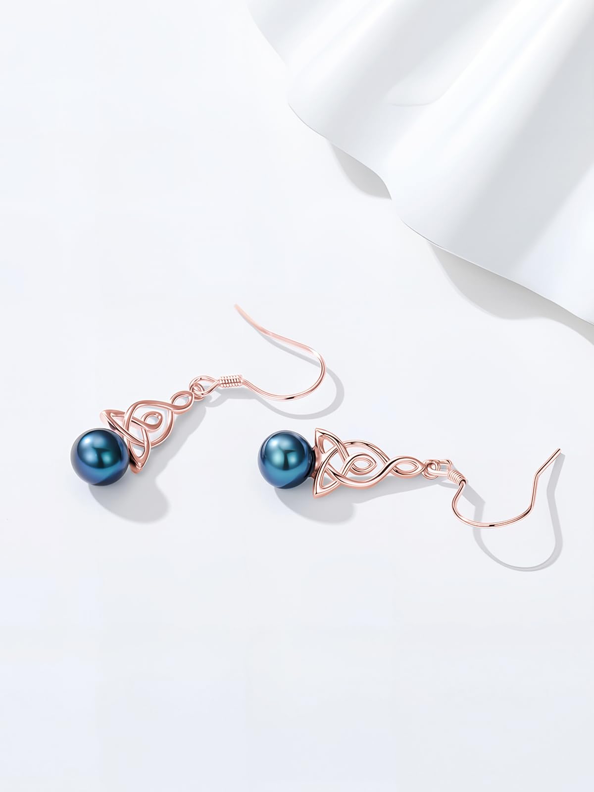 KANNSOAR Tahitian Black Pearl 6MM AAAA 18K Rose Gold Plated Sterling Silver Dangle Drop Earrings for Women Wife Mom Girlfriend Sister Jewelry Gift for Graduation Wedding Anniversary Birthday