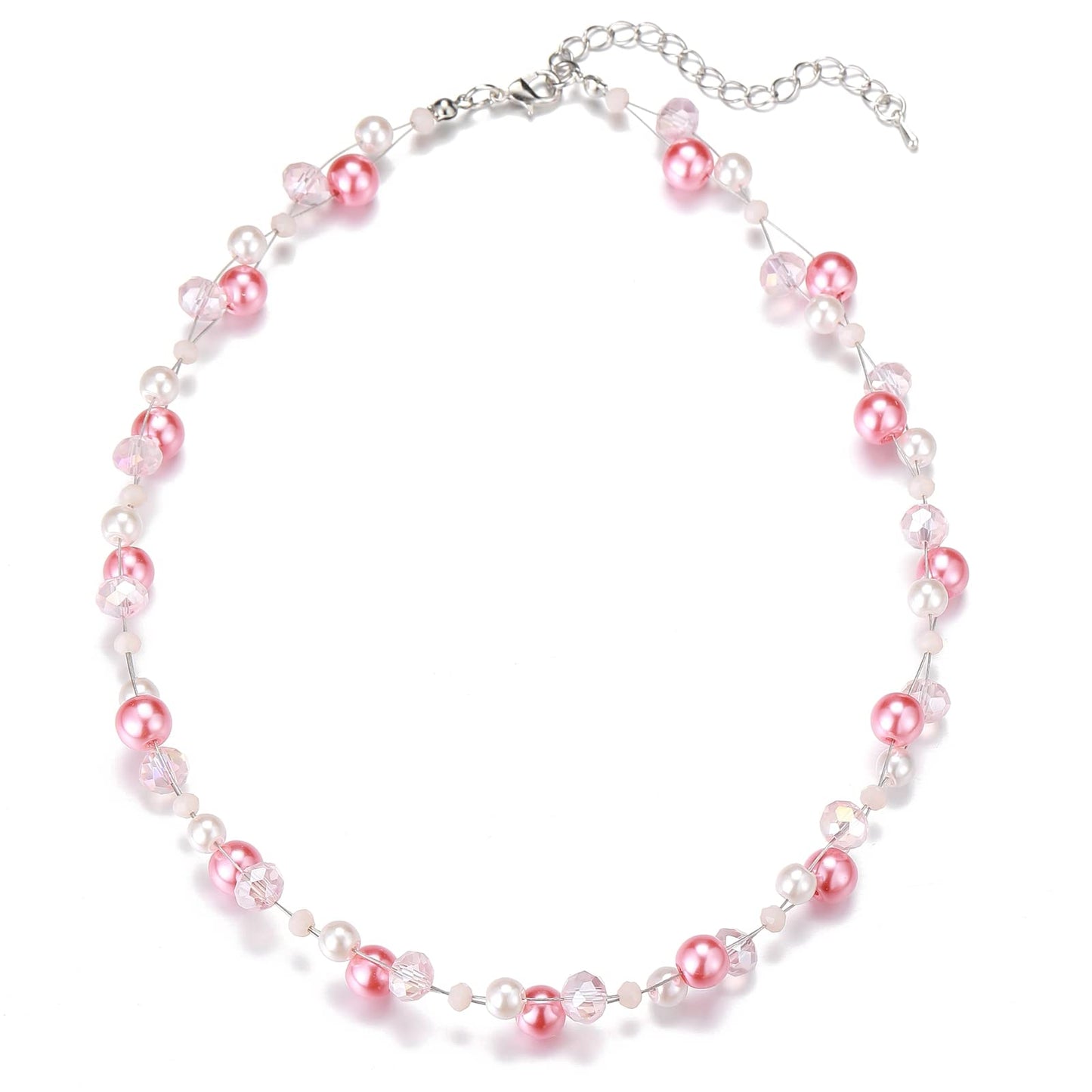 Short Beaded Turquoise Necklace For Women - Fashion Jewelry with Pearl and Crystal Bead, Birthday Gifts For Women (27-Plum Pink)