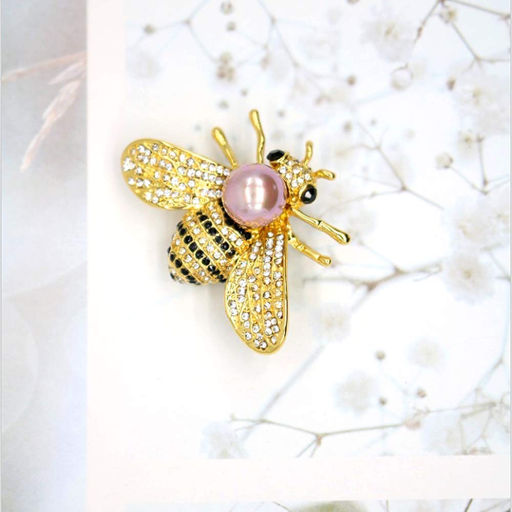 Honey Bee Brooches Crystal Insect Themed Bee Brooch Animal Fashion Shell Pearl Brooch Pin 14K Gold Plated (light purple pearl)