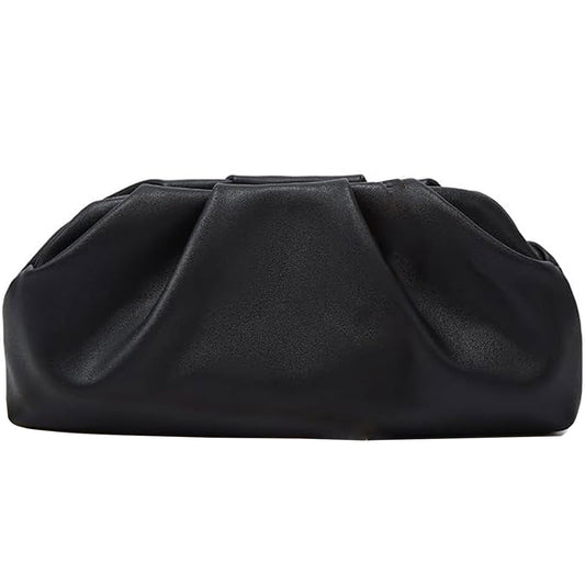 Amszke Black Clutch for Women, Vegan Leather Evening Purse, Soft Pleated PU Formal Clutch Bag for Weddings Proms Cocktail Parties, Dressy Party Accessories-Gemma