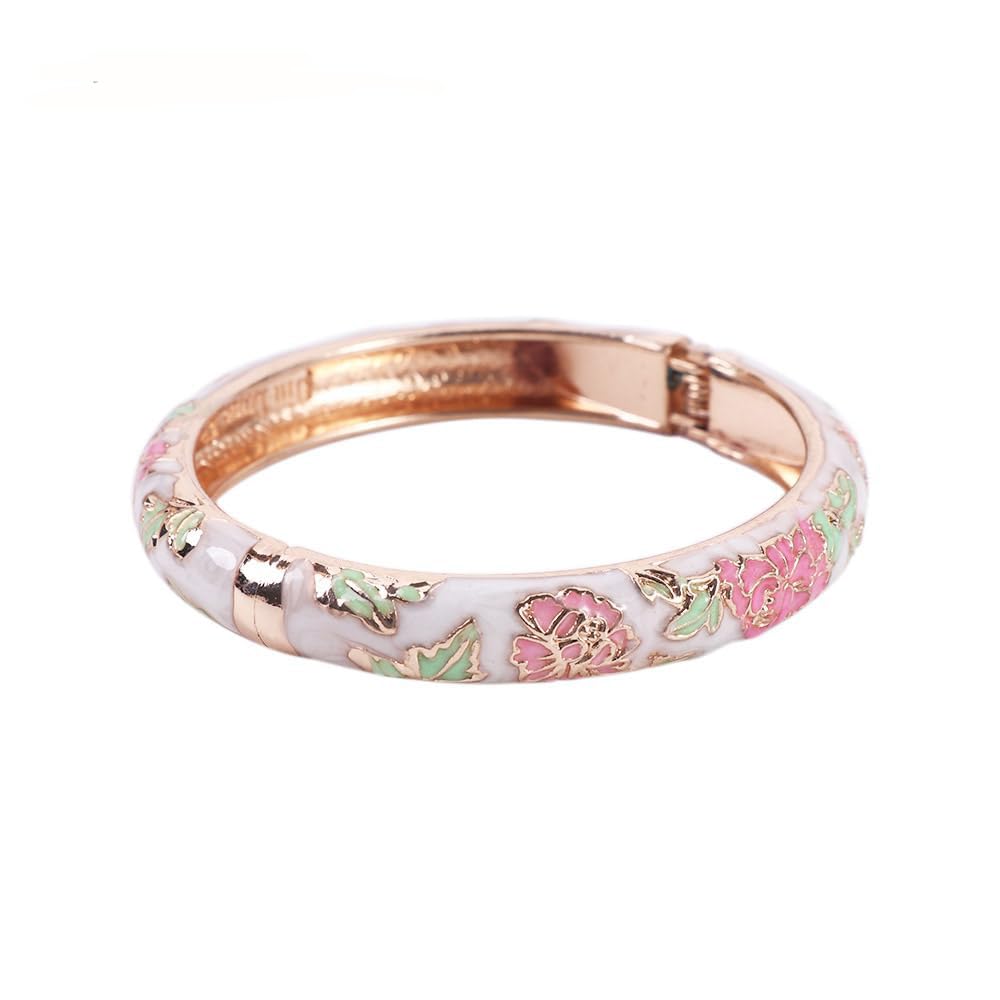 Cloisonne Bangle Colorful Enamel Peony Flower Chinese Filigree Flower Bracelet Traditional Handicraft Ethnic Bangles for Women Gifts Bracelet Gifts, Random Color