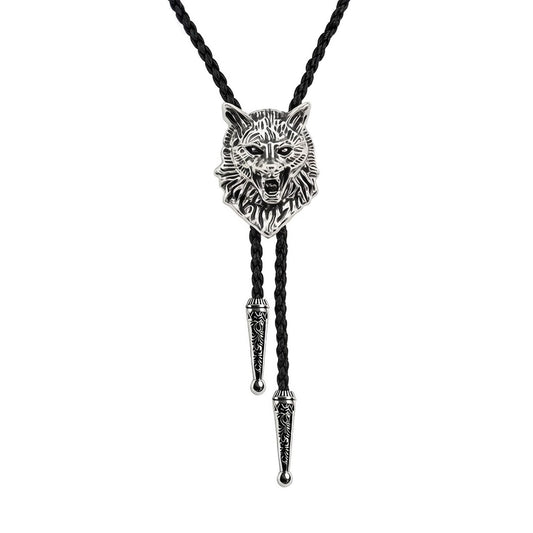 JPJZY BRBAM Retro 3D Animal Pendant Bolo Tie Western Cowboy Leather Bolo Necktie for Men's Accessories Collection (Wolf 1 - Silver)