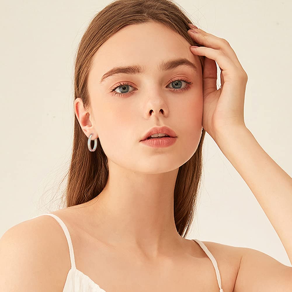 CiNily Rose Gold Plated Hoop Earrings, Opal Ear Hoops for Women Hypoallergenic Small Hoop Earring Ladies Gemstone Jewelry for Mom