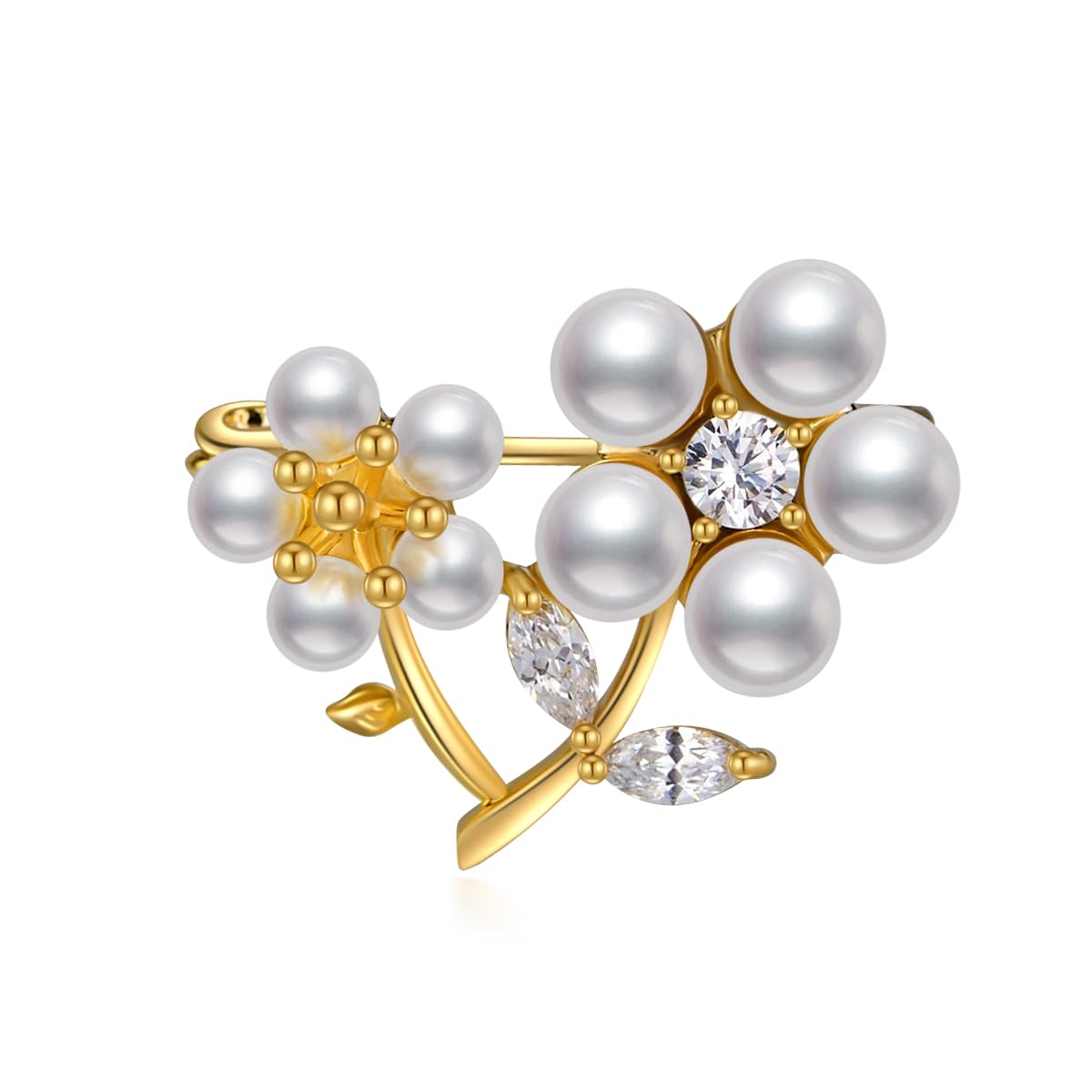 UNVAK Pearls Plum Blossom Brooches 18k Gold-plated Plum Brooch Pin Flowers Lapel Pin Jewelry Mother's Day Gift for Women Girls
