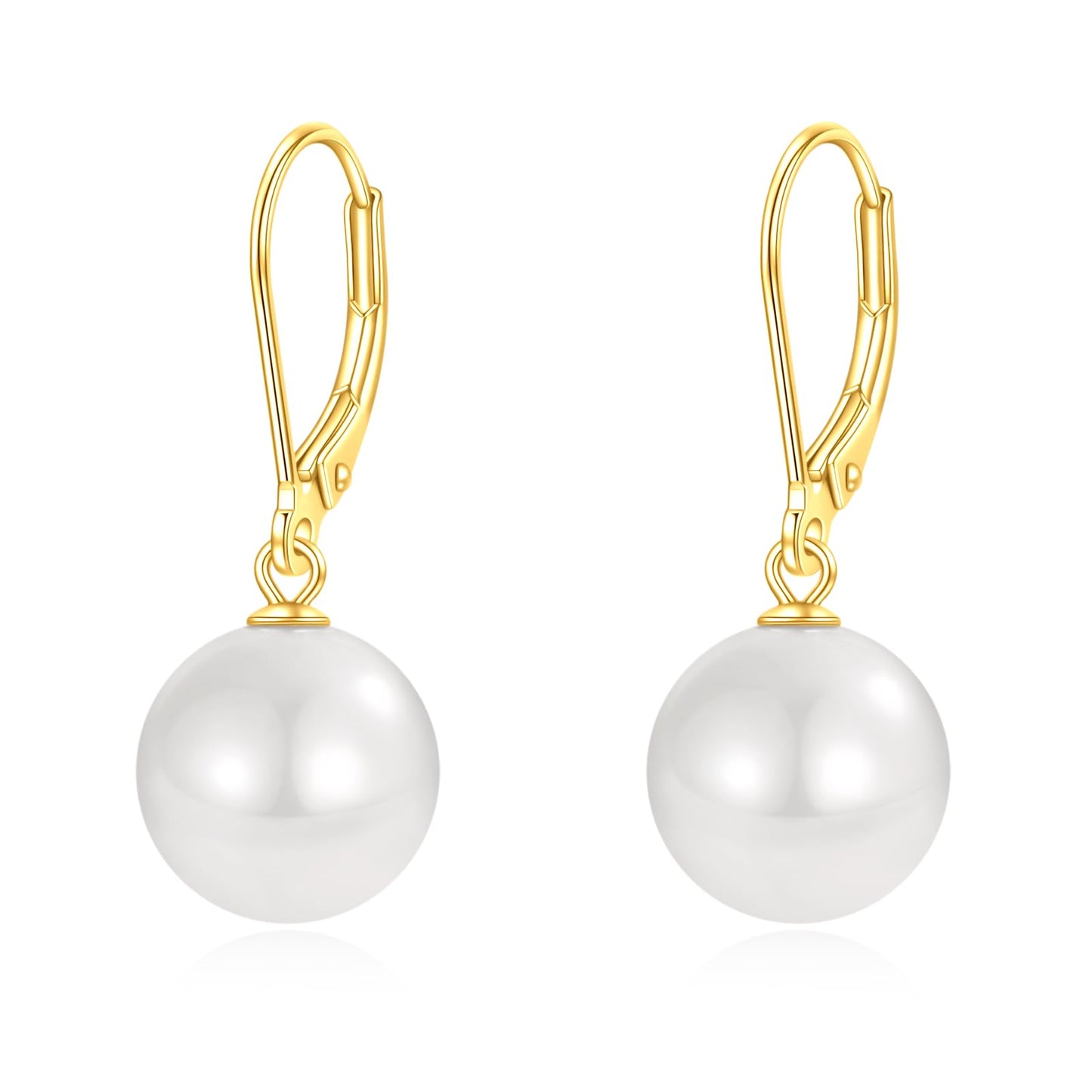 Rnivida 925 Sterling Silver Hypoallergenic Pearl Drop Earrings for Women,14K Gold Plated Leverback Pearls Jewelry for Bridesmaid Prom Wedding
