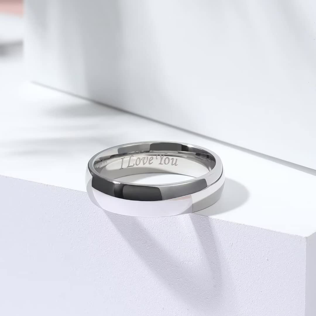 King Will 316L Stainless Steel Wedding Band for Men Women-6mm Width Sliver Plated Wedding Ring Domed Style High Polished with Laser I Love You Comfort Fit Size 11