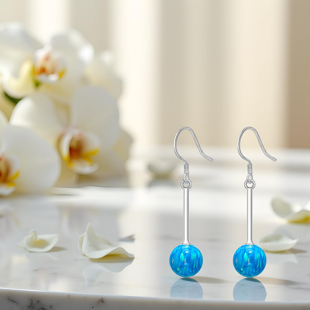 Blue Opal Earrings for Women 925 Sterling Silver Elegant Dangle Drop Earrings Opal Jewelry Gifts for Women