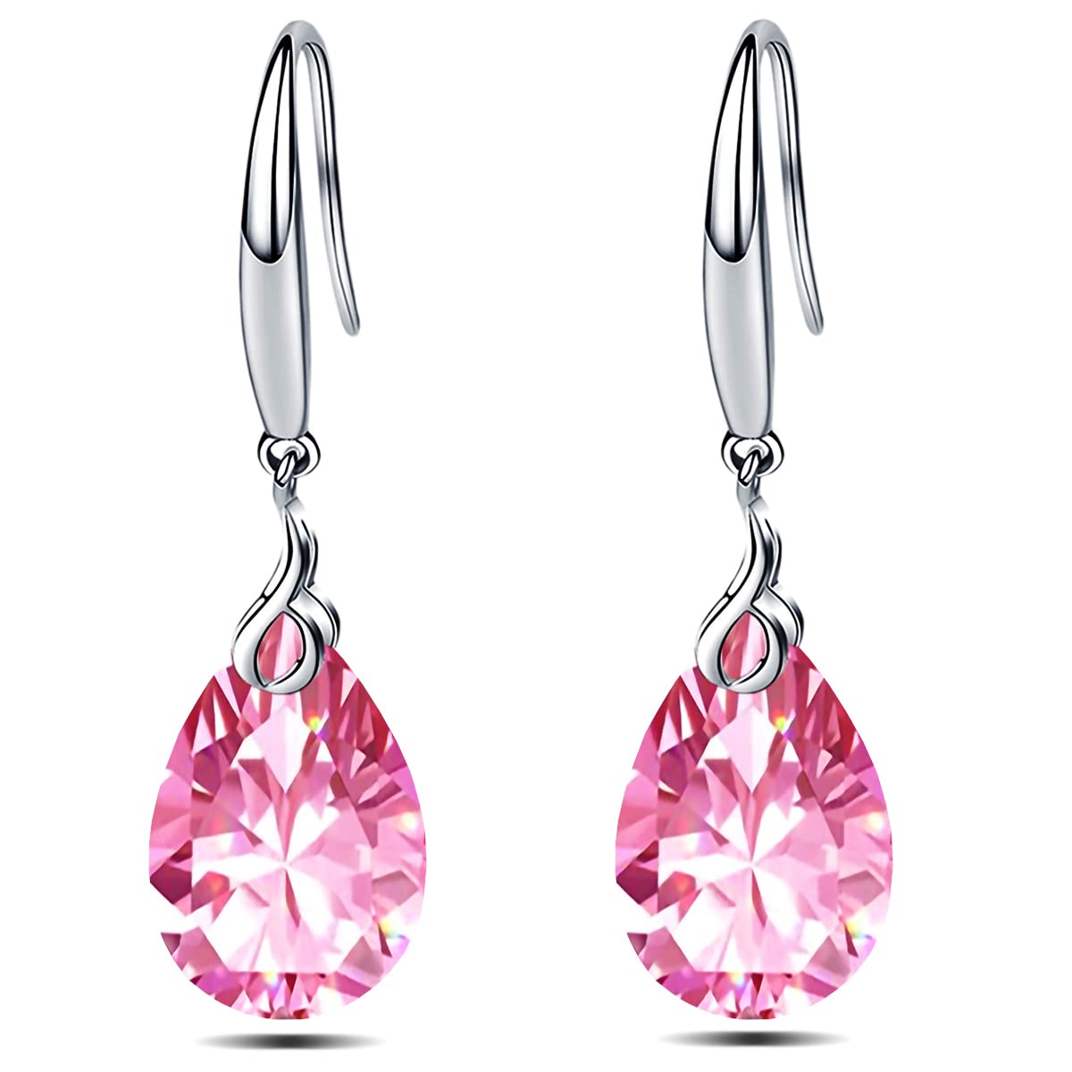 ML S925 Sterling Silver 12mm Naked Drill Crystal Earrings For Women (Earrings Pink color)