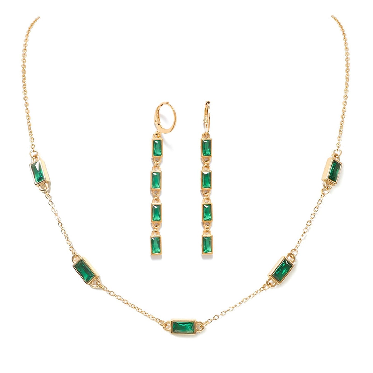 TaYolnFaSo Simulated Emerald Cut Necklace Earring for Women Green Cubic Zirconia Jewelry Set May Birthstone Gift Rectangle Emerald Green Jewelry Gift for Wife Girlfriend Mother