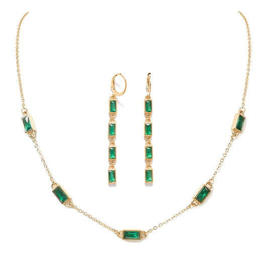 TaYolnFaSo Simulated Emerald Cut Necklace Earring for Women Green Cubic Zirconia Jewelry Set May Birthstone Gift Rectangle Emerald Green Jewelry Gift for Wife Girlfriend Mother