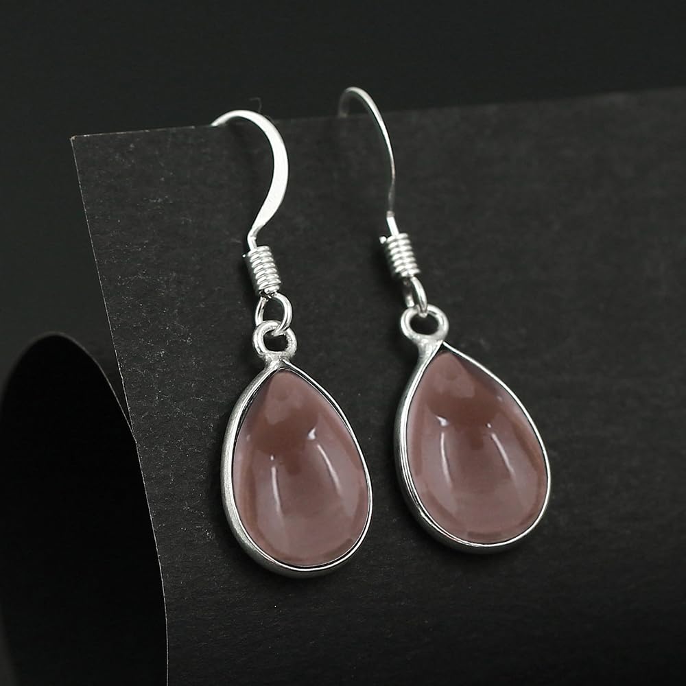 Natural Smoky Quartz Sterling Silver Plated Dangle Earrings for Women - Brown Gemstone Teardrop Shape November Birthstone Handmade Drop Earrings Jewelry - Gift for Her