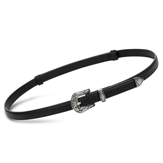 SUOSDEY Western Skinny Leather Belts for Women Adjustable Thin Waist Belt for Dresses with Vintage Buckle