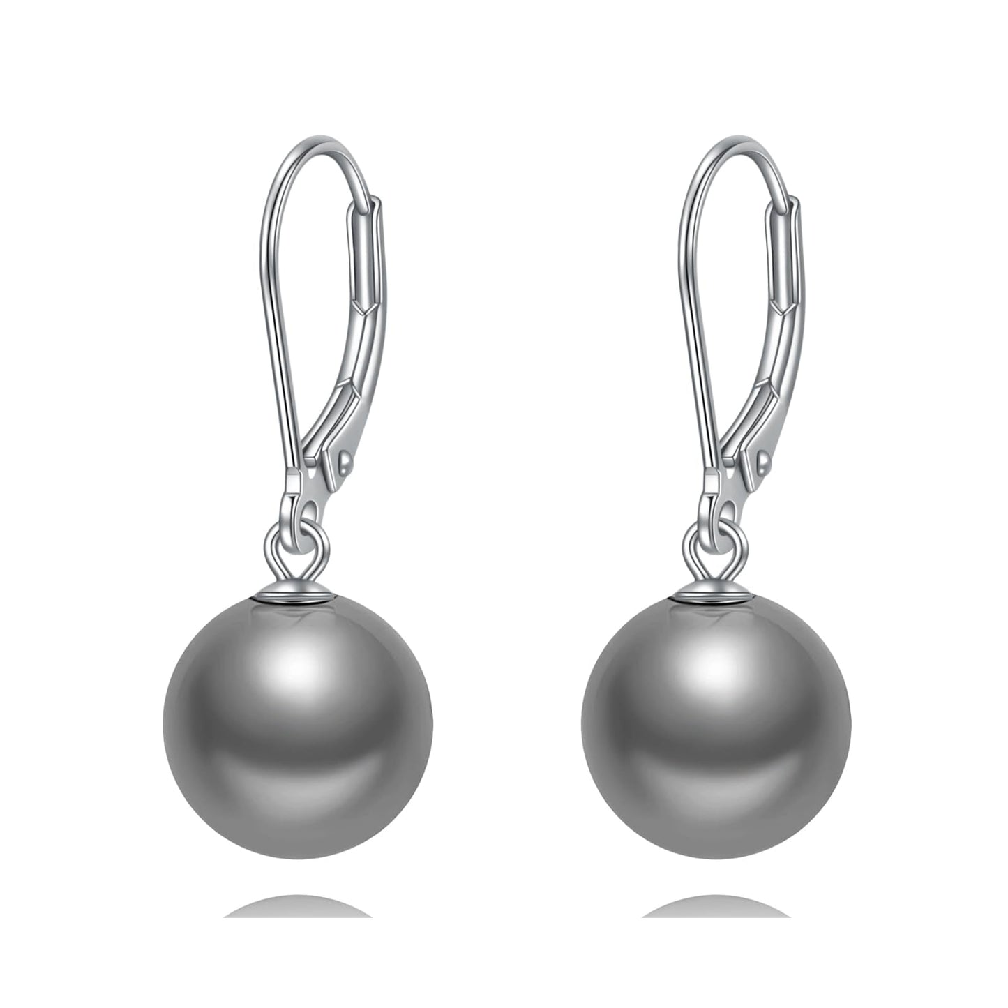 Rnivida 925 Sterling Silver Black Pearl Drop Earrings,Hypoallergenic Round Pearls Leverback Jewelry for Women