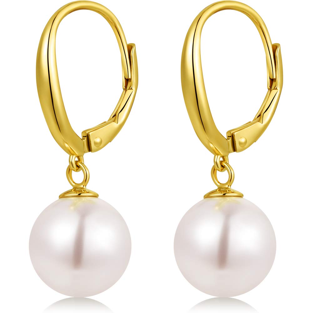 Han han Pearl Dangle Earrings for Women Sterling Silver Pearl Hoop Earrings 10MM
