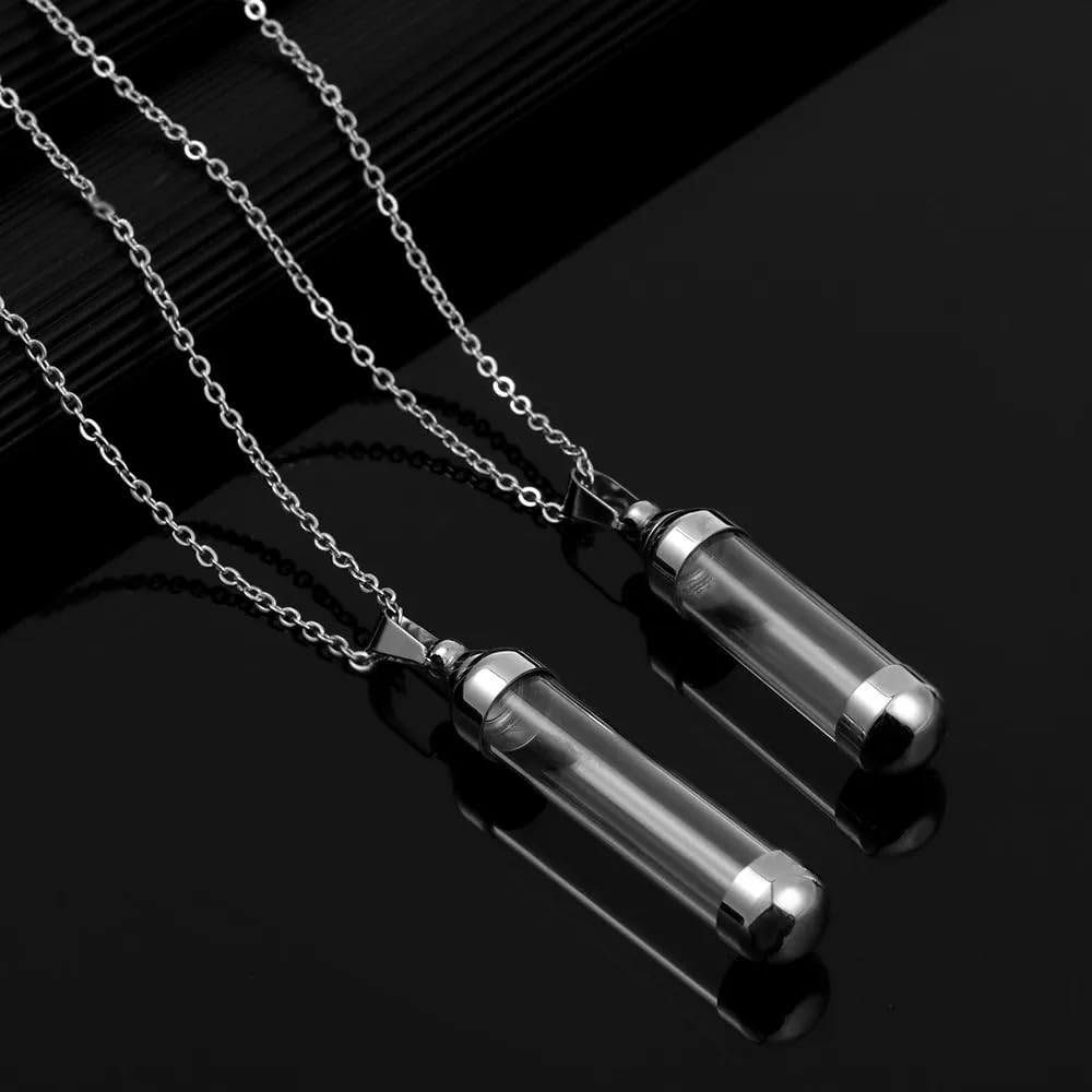 925 Sterling Silver Blood Vial Necklace For Women and Men - Glass Vial Pendant Necklace Perfume Bottle - Water Container Jar For Liquid Oil Diffuser Vial Jewelry