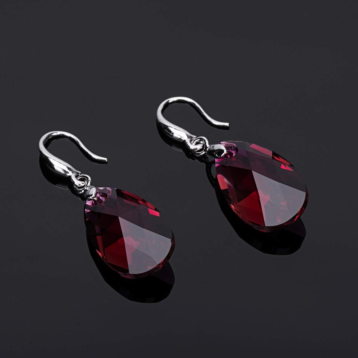 Austrian Crystal Teardrop Dangle Hook Earrings for Women 14K Gold Plated Hypoallergenic Jewelry (Fuchsia)