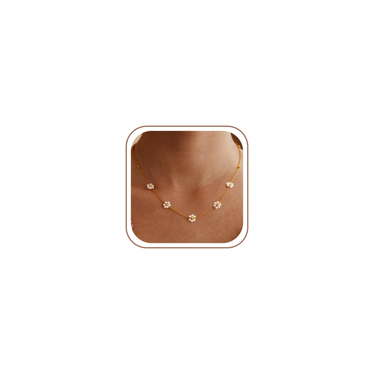 Fimhut Daisy Pearl Necklace-18K Gold Plated Pearl Choker Simple White Pearl Necklace Fashion Accessory Gold Jewelry for Women Trendy Wedding Birthday Jewelry
