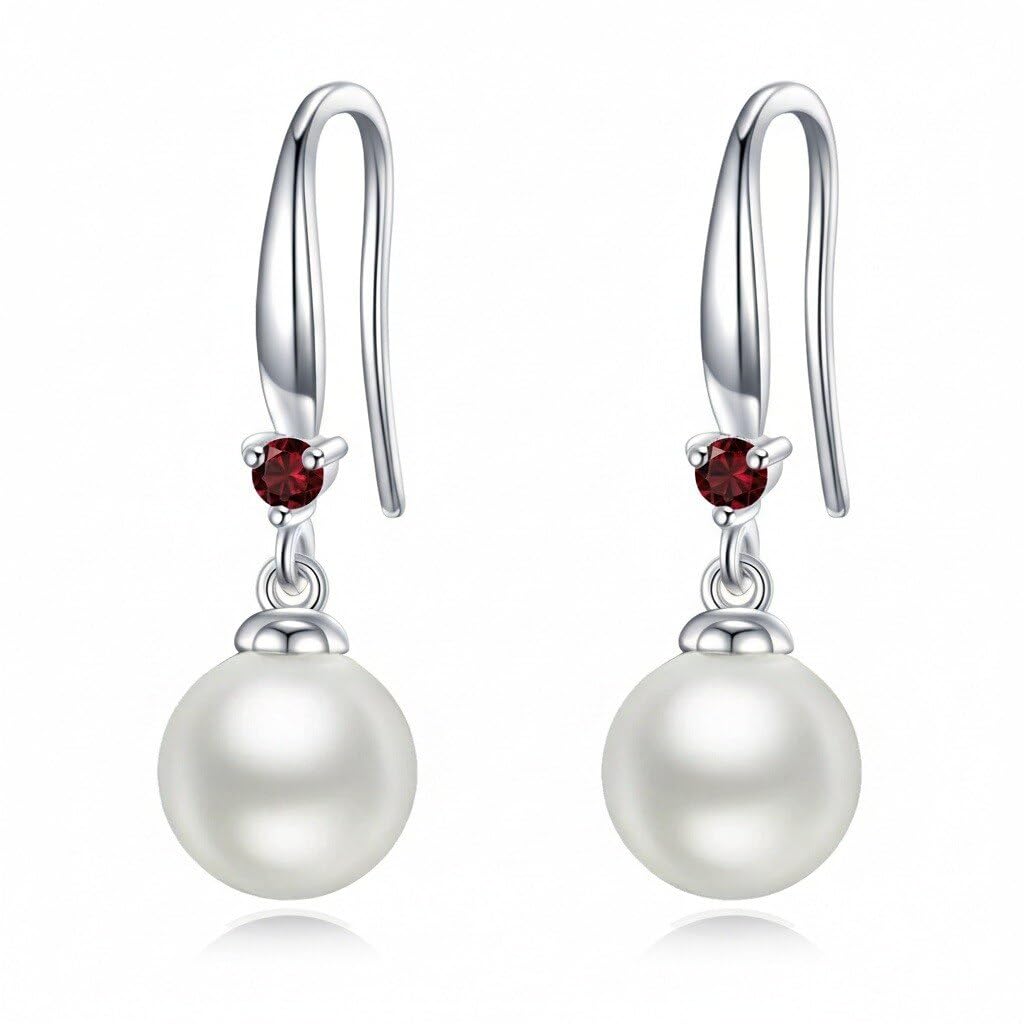 925 Sterling Silver Pearl Leverback Earrings Dangle Drop Birthstone Jewelry Gifts for Women (White Pearl-January)