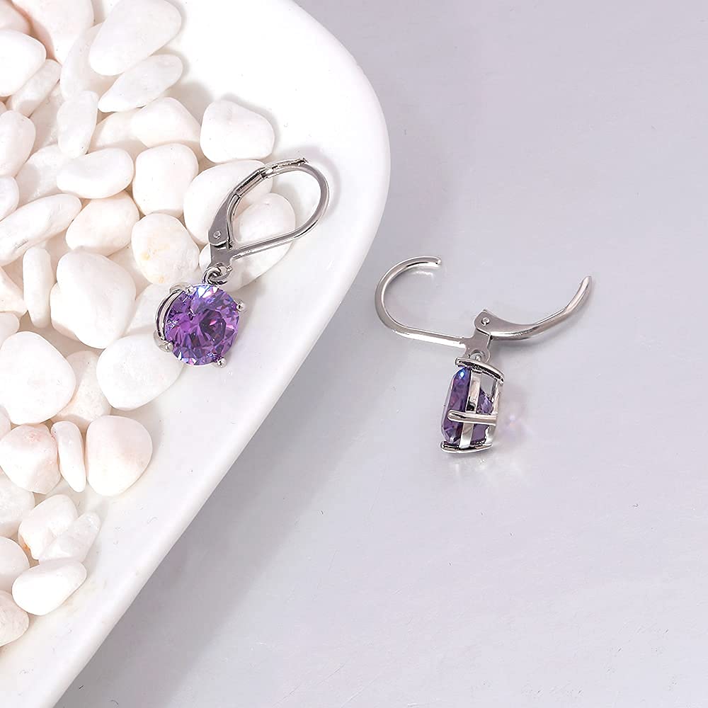 CiNily Leverback Dangle Earrings Created Purple Crystal Drop Earrings White Gold Plated Jewelry for Women 8 mm