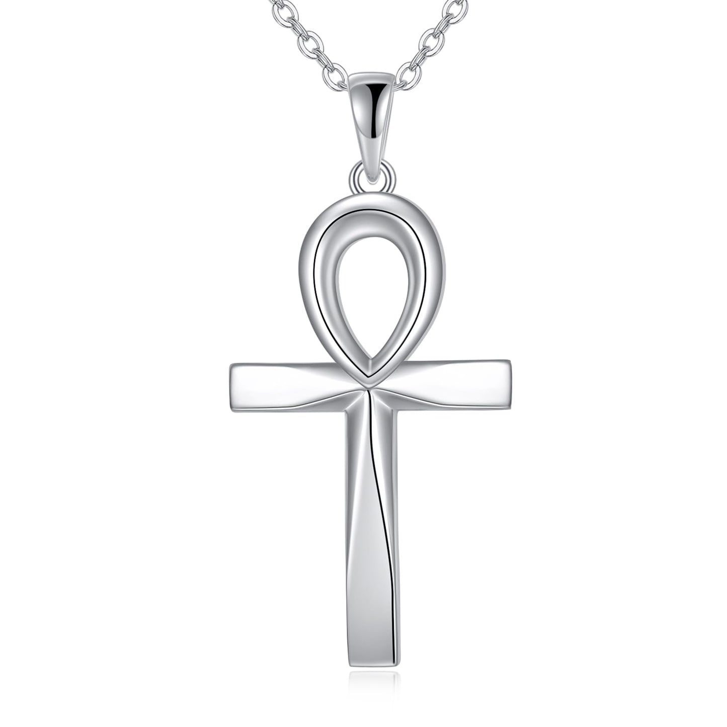 ONEFINITY Ankh Cross Pendant Necklace Sterling Silver Origami Cross Pendant Gifts for Women Men Jewelry (Ankh Cross)