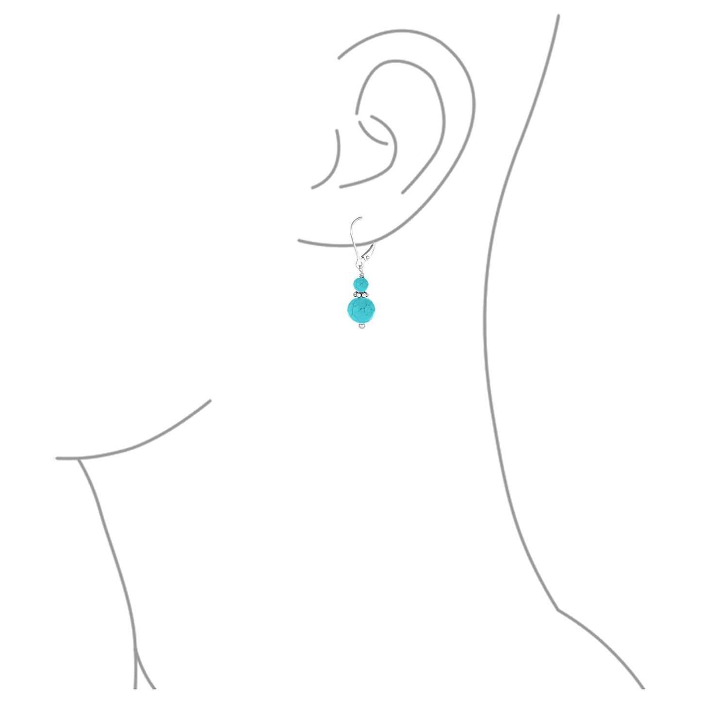 Bling Jewelry Bali Style .925 Sterling Silver Blue Turquoise Bead 3MM & 8mm Balls Drop Earrings Milgrain Rondel Separator Lever Back Genuine Gemstone