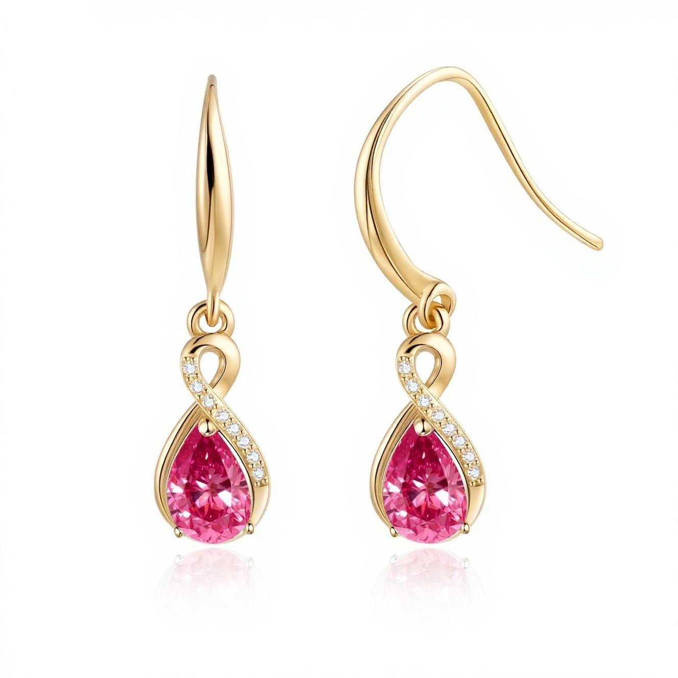Infinity Birthstone Earrings 18K White Gold Plated 925 Sterling Silver Teardrop Infinity Drop Dangle Earrings Ruby Jewelry Birthday Gifts for Women Her Mother Wife