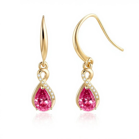 Infinity Birthstone Earrings 18K White Gold Plated 925 Sterling Silver Teardrop Infinity Drop Dangle Earrings Ruby Jewelry Birthday Gifts for Women Her Mother Wife