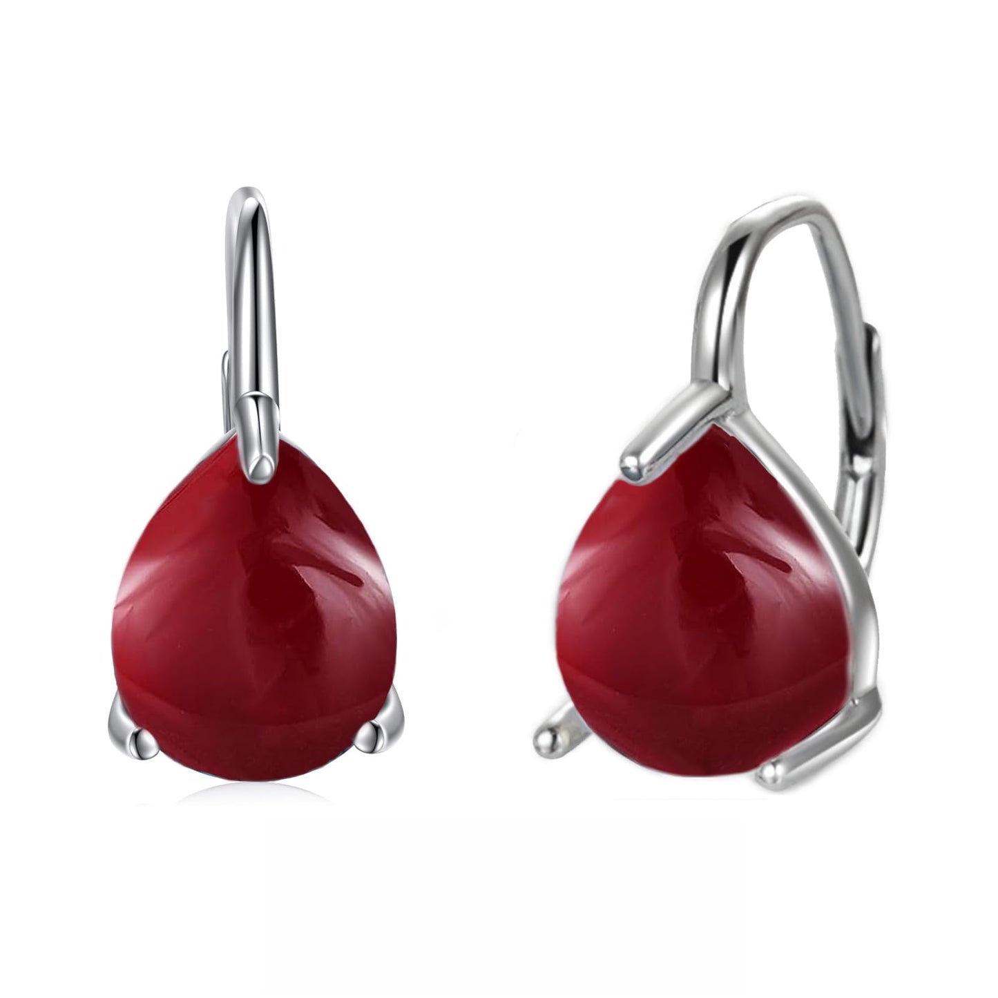 SHEAISRS Teardrop Garnet Leverback Earrings for Women 925 Sterling Silver Garnet Earrings