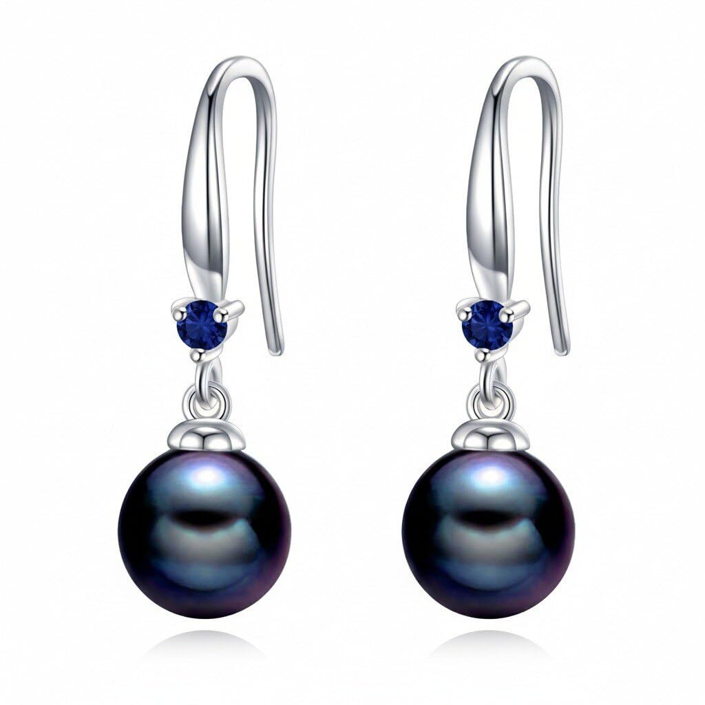 925 Sterling Silver Pearl Leverback Earrings Dangle Drop Birthstone Jewelry Gifts for Women (Black Pearl-September)