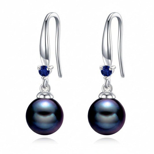 925 Sterling Silver Pearl Leverback Earrings Dangle Drop Birthstone Jewelry Gifts for Women (Black Pearl-September)