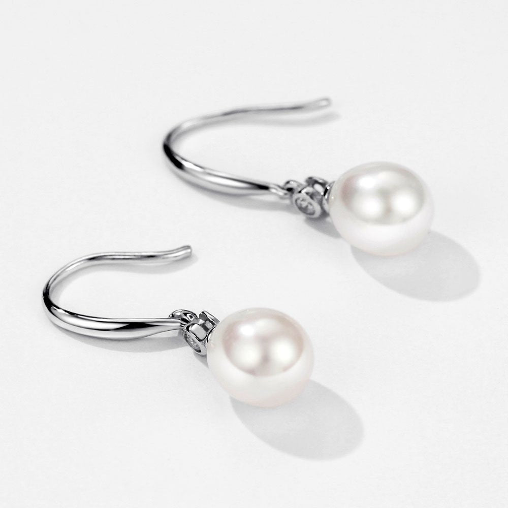 Michooyel 925 Sterling Silver Freshwater Cultured Pearl Dangle Drop Earrings for Women AAA+ Quality 8mm White Pearl Earrings Cubic Zirconia Jewelry for Women