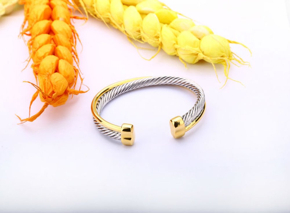 UNY JEWEL Single Cross Over Twisted cable wire bangles Crystal mosaic bracelet Bangle for women fashion jewelry (Single Cross)