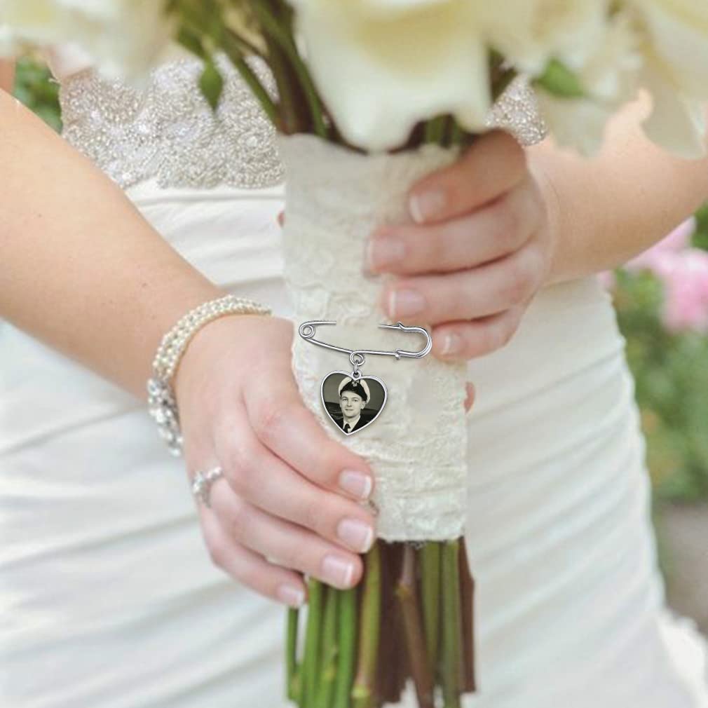 Custom4U Wedding Boutonniere Heart Bouquet Charm Pin Customized Photo Charm for Mother of The Bride Groom Women Men