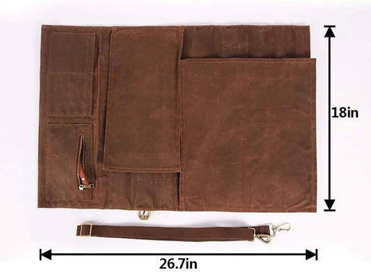 JDGHGB Chef Knife Roll Bag,Waxed Canvas Knife Bags with 10 Slots and 1 Zipper Pocket,Chef Bag for Chefs Professional Knife Roll Pouch with Shoulder Strap (Brown)