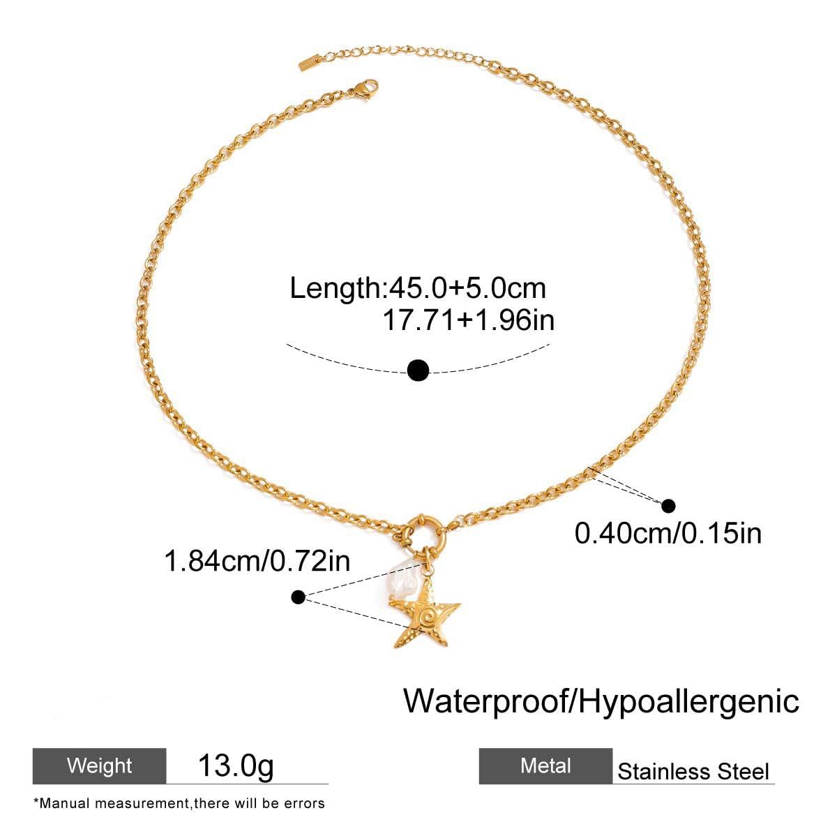 Seamido Dainty Gold Necklace for Women, 18k Gold Plated Waterproof Necklace Charm, Summer Beach Choker with Butterfly Pearl Sea Star Trendy Elegant Jewelry for Her