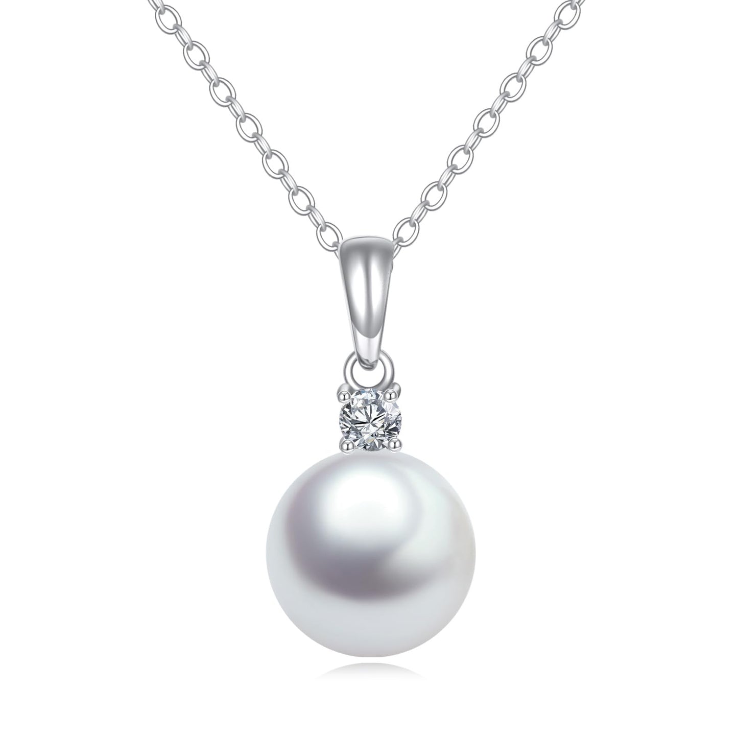 14K Gold Pearl Pendant Necklace for Women (Freshwater Cultured Pearl), Real Gold Present Jewelry Gifts for Wife Girlfriend Mother Mom, 16"-18" (3-white gold)