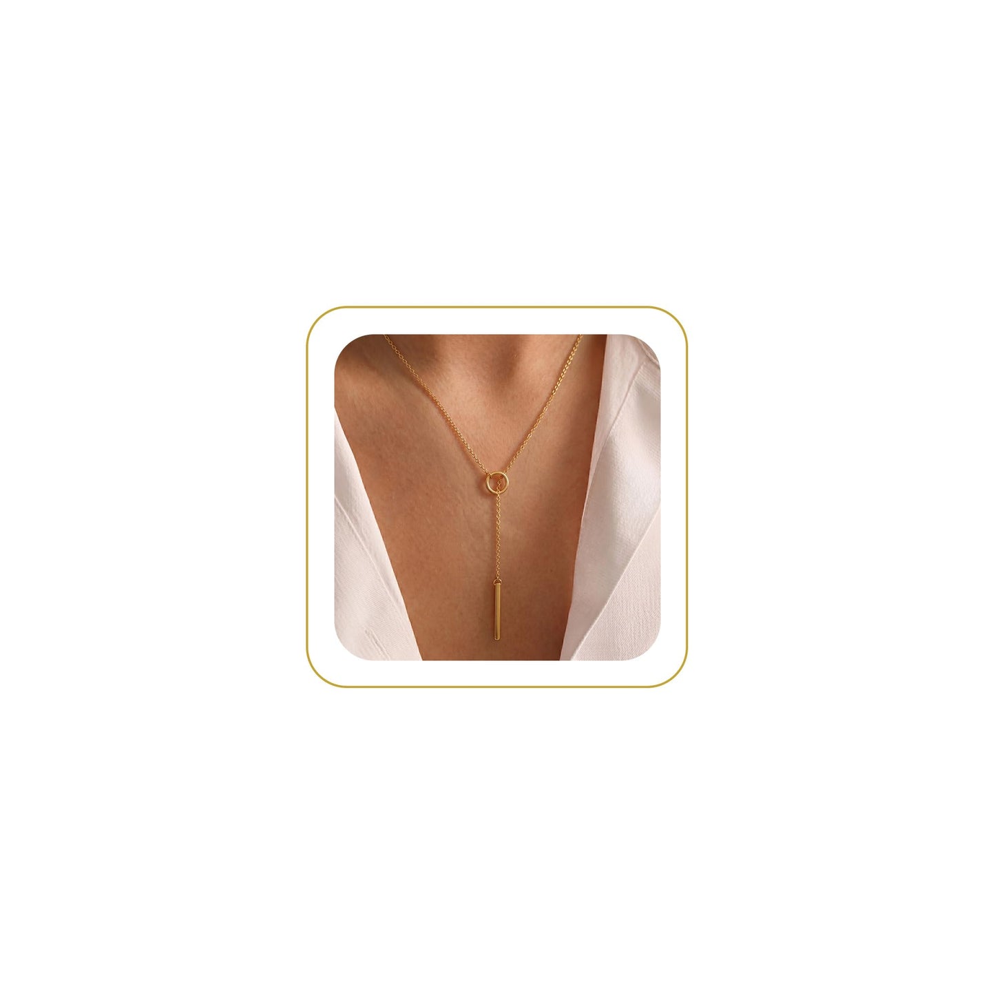 Tewiky Circle Bar Necklace for Women, Dainty Gold Lariat Necklace 14k Gold Drop Y Necklace Simple Gold Necklaces for Women Trendy Delicate Gold Necklaces Aesthetic Jewelry for Women