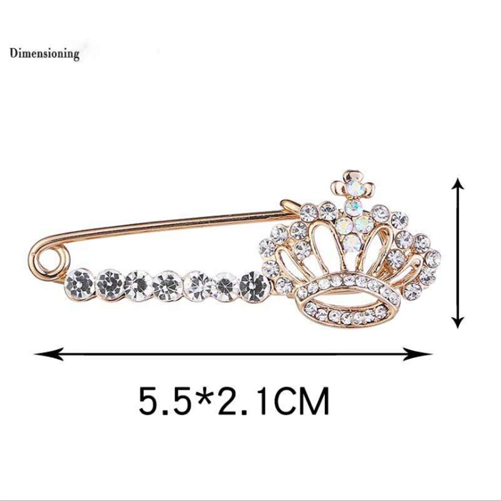 Shiny Crystal Crown Brooch Pin Elegant Rhinestone Royal Princess Safety Brooches Dress Sweater Coat Pins Gold Plated Fashion Jewelry for Women Men (Crown Safety pin)