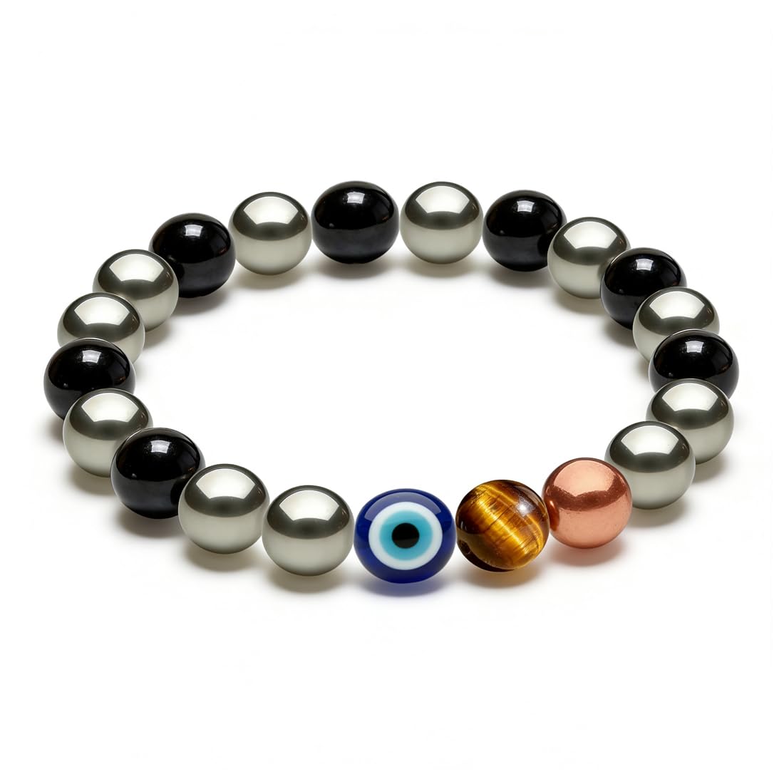 Drkao Unique Original Design Magnetic Therapy Bracelet for Men, Lucky 7 Power Healing Obsidian & Tiger's Eye Crystals, Real Copper Beads for Joint Comfort, Evil Eye 5-Fold Shield Energy Magnetic Jewelry For Mother