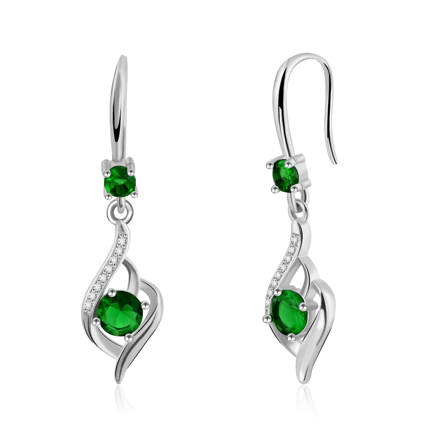 Heart Emerald Drop Dangle Earrings-925 Sterling Silver with Green Crystals-Long Birthstone Jewellery for Women