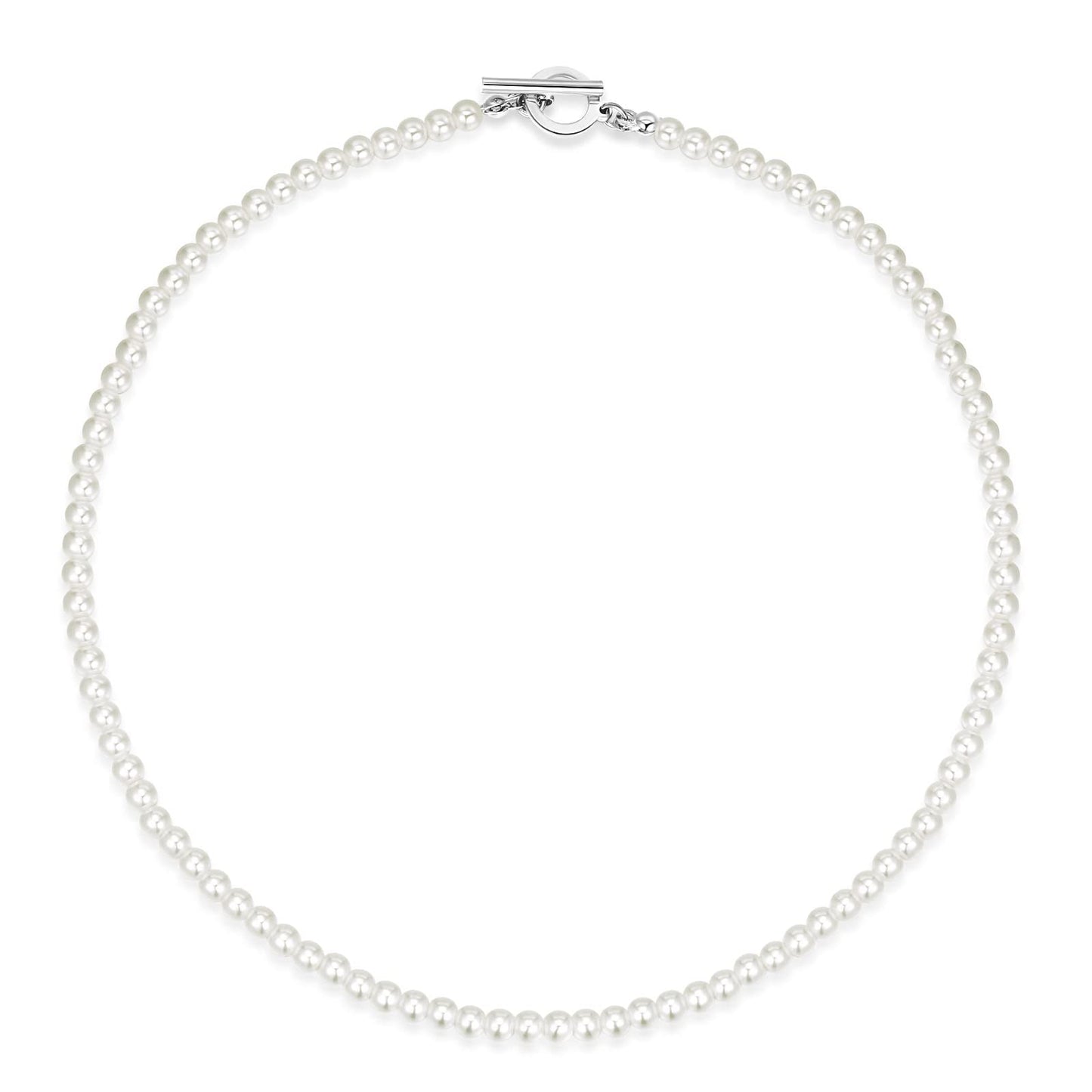 Luxval Pearl Necklace for Women, 4MM Cream White Pearl Jewelry, 14K Silver Plated Handmade Dainty Toggle Clasp Necklace for Women Jewelry Gifts, 14"