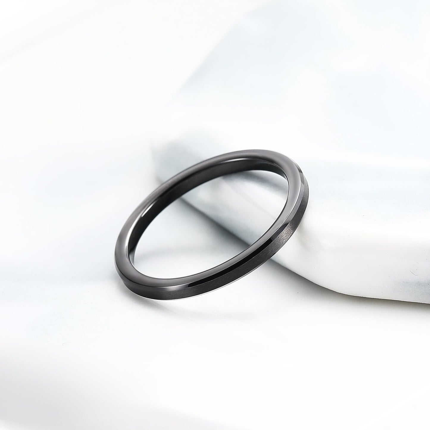King Will 2mm Black Tungsten Men's Wedding Band - Brushed Matte Finish, Beveled Polished Edge, Comfort Fit Size 7