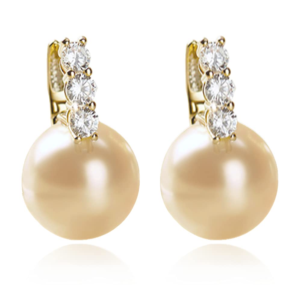 Pearl Earrings for Women 14K Gold Plated Hypoallergenic Pearl Earrings 5A Cubic Zirconia Dangle Earrings Elegant Jewelry (1-Gold-brown)